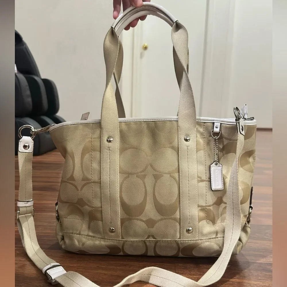 Coach Beige Signature Canvas Tote with Removable Strap